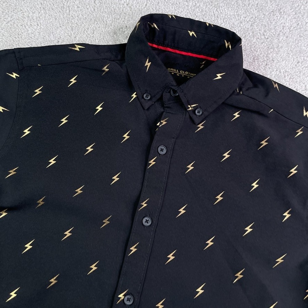 Drill Clothing Company Shirt Mens Small Black Gold Lightning Bolts Performance